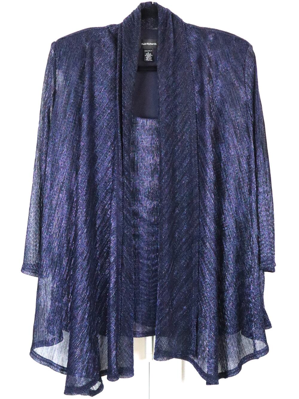 R&M Richard Navy Blue Cardigan Jacket Attached Tank Metallic Shiny Evening Large